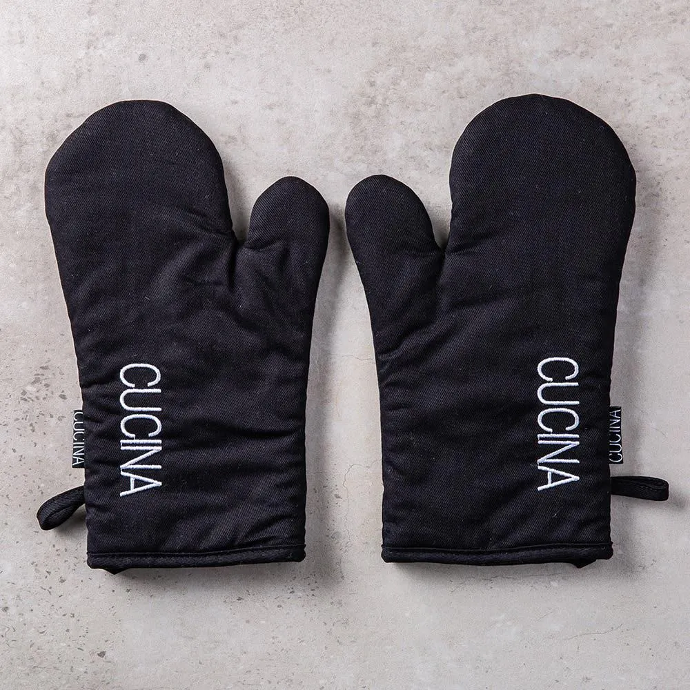 Harman Cucina Cotton Embroidered Oven Mitt - Set of 2 (Black)