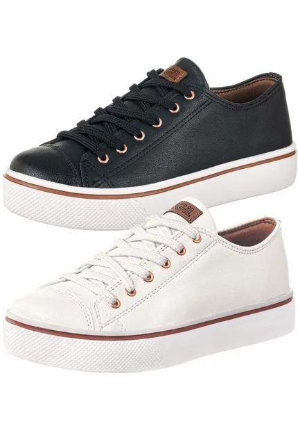 Kit 02 Pares Tênis Feminino Casual GiGiL Star - Preto/Branco