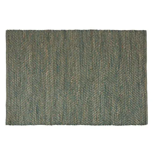 Tappeto in cotone riciclato verde, nero e iuta beige 140x200 cm