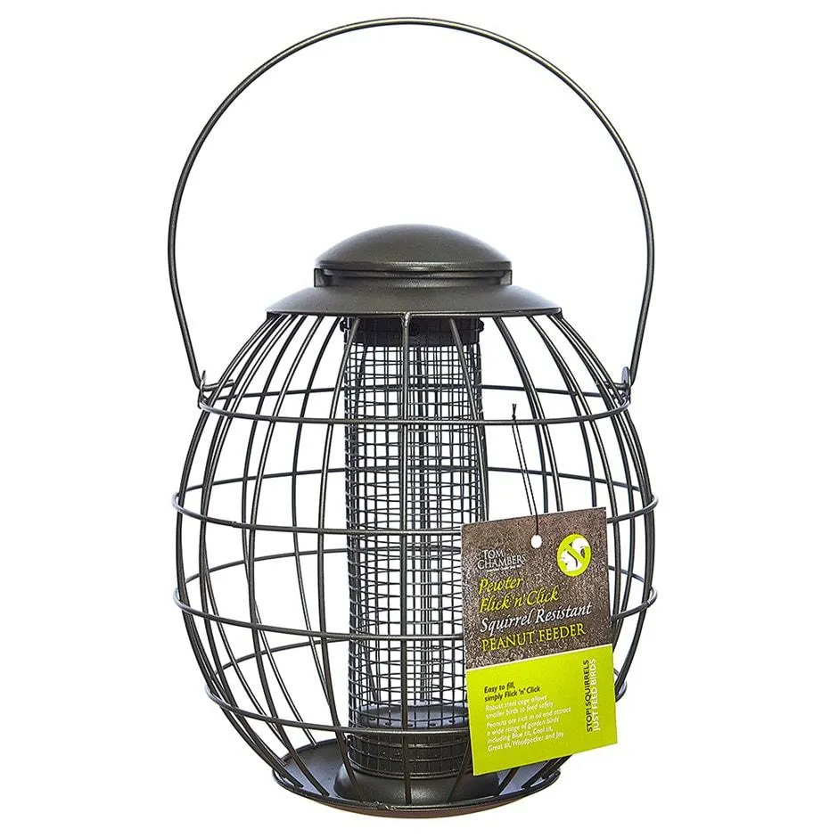 Pewter flick n click squirrel resistant peanut feeder