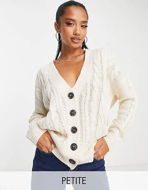 Brave Soul Petite - Jenner - Cardigan taglio lungo in maglia a trecce avorio