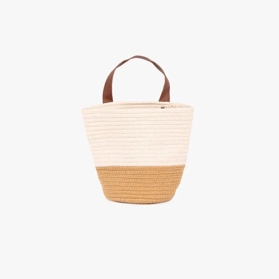 Cesto algodão bege/branco c/pega D18x20cm CERCAL