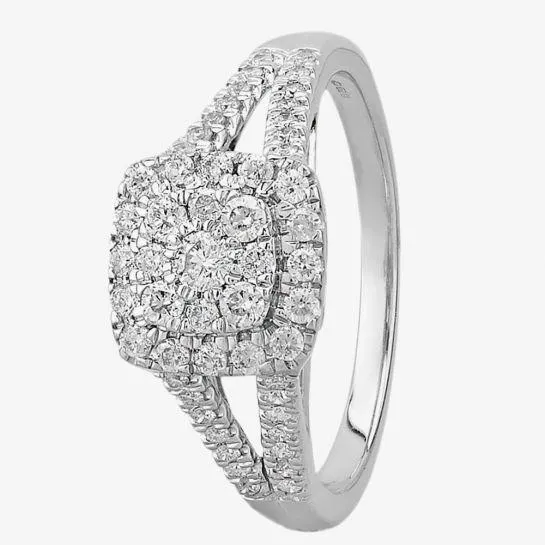 9ct White Gold 0.50ct Diamond Split Shouldered Square Cluster Ring THR19764-50D