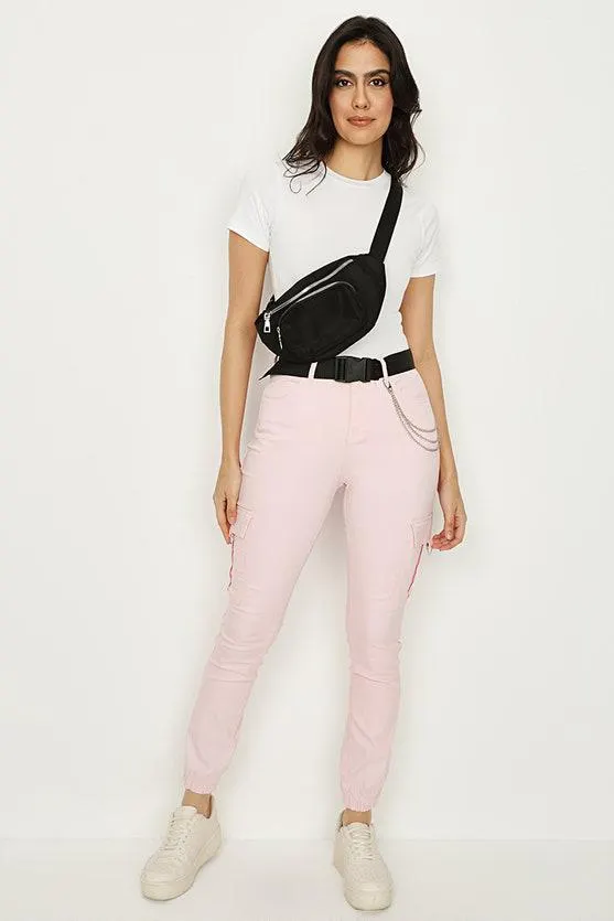 Pink D-Ring Chain Cargo Trousers