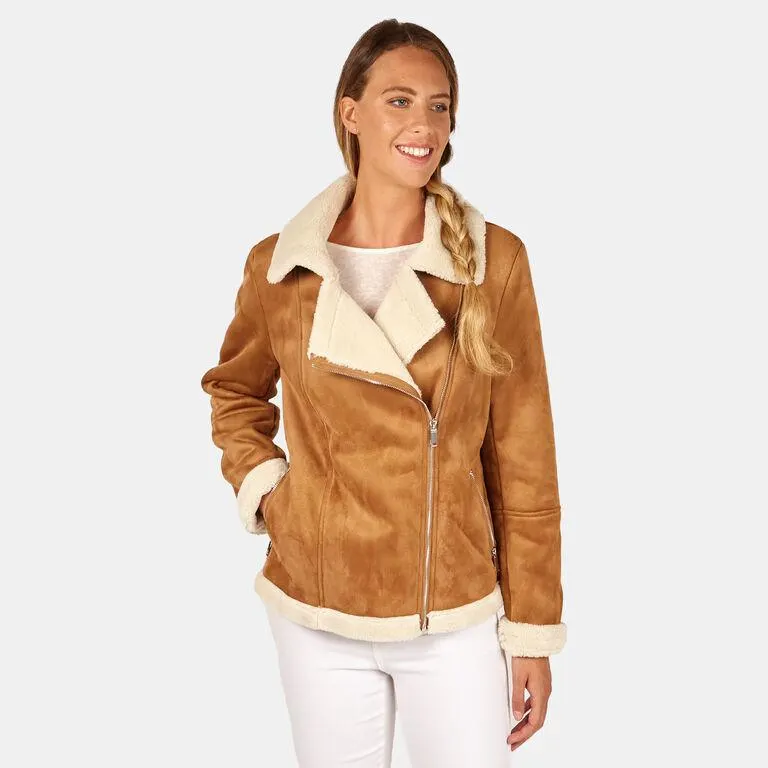 Chaqueta motera de mujer con pelo sintético