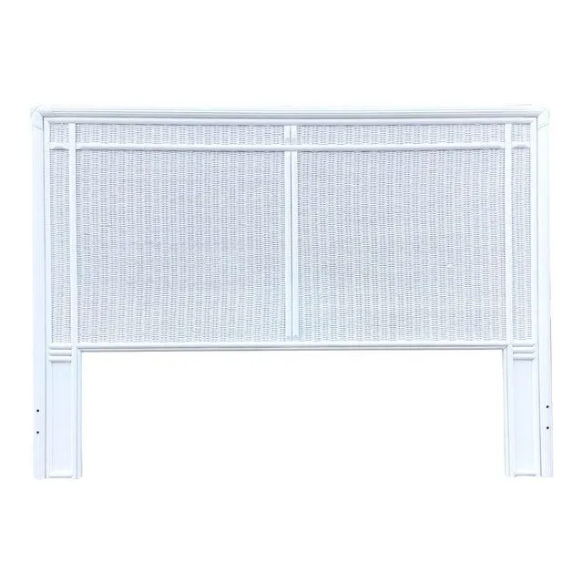 Boho Chic White Rattan Queen Size Headboard