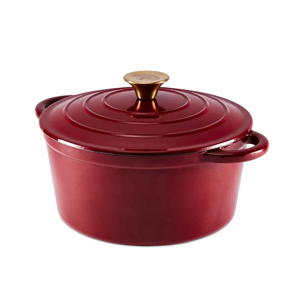 Tower 24cm Cast Iron Round Casserole Dish Bordeaux Red