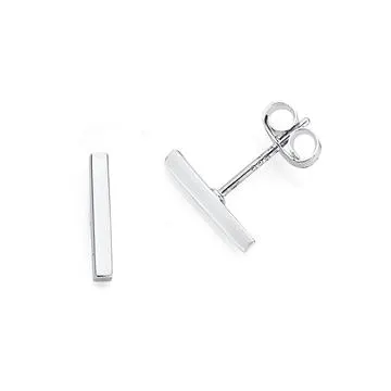 Sterling Silver Plain Bar Stud Earrings