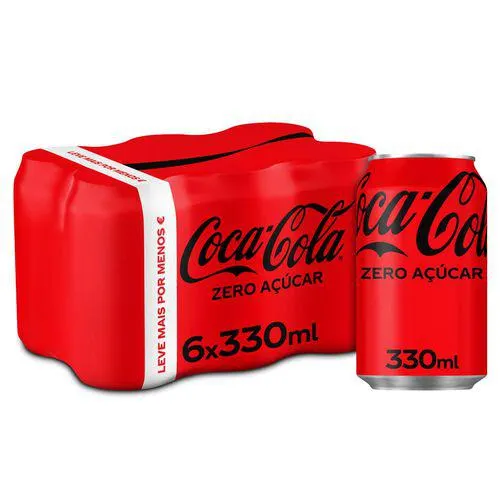refrigerante com gás coca-cola zero açúcar lata 6x0.33l
