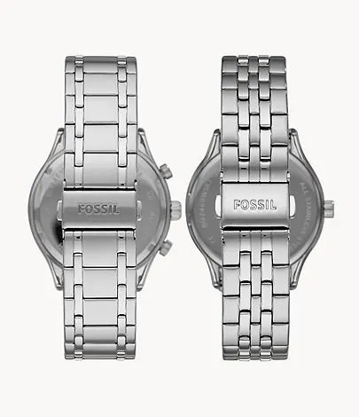 Conjunto de regalo con relojes Fenmore para él y para ella de acero inoxidable con movimiento multifunción