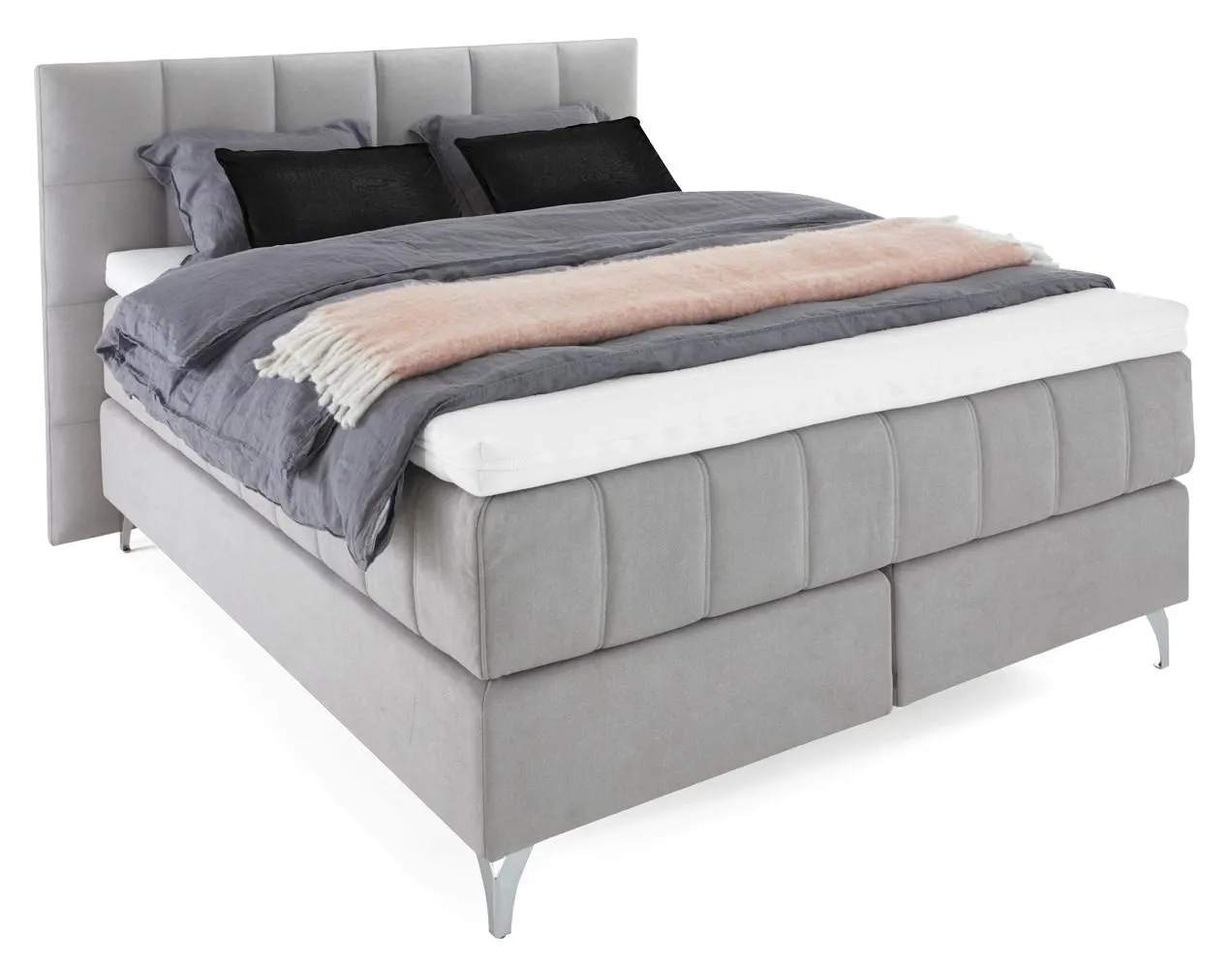 Asko Bonnell DREAM-jenkkisänkysetti 160 x 200 cm (Bistro harmaa, jalkasarjalla, 6 cm sijauspatjalla ja ruudullisella Dream-sängynpäädyllä)