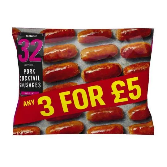 Iceland 32 (approx.) Pork Cocktail Sausages 448g