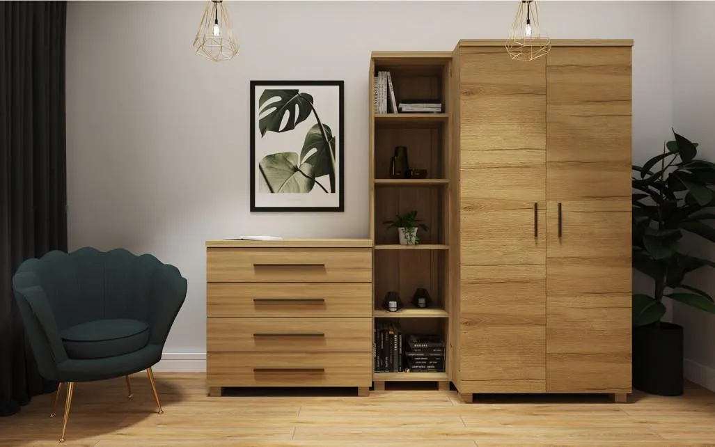 Kolekcja Panama (dąb Soma ciemny) z fotelem - aranżacja