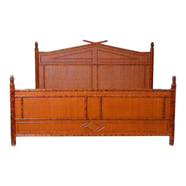Mid Century British Colonial Style Faux Bamboo Super King Bed Frame
