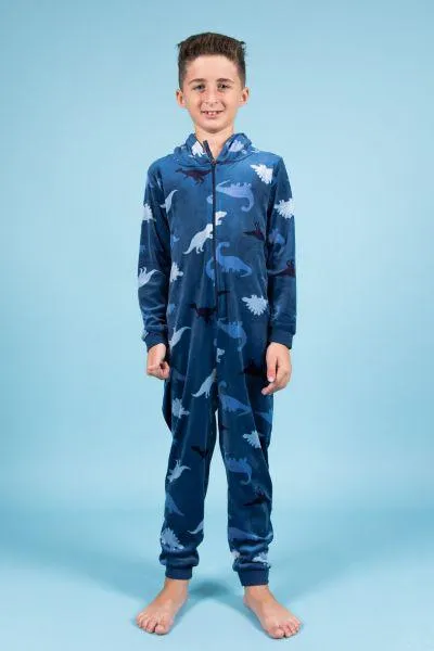 Boys Blue Camo Dino Print Onesie