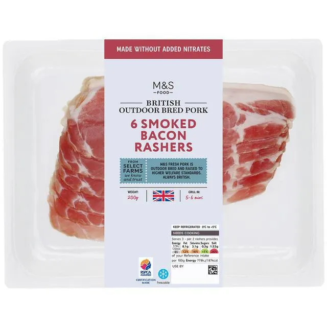 M&S British Smoked Bacon Rashers Made Without Nitrates 200g