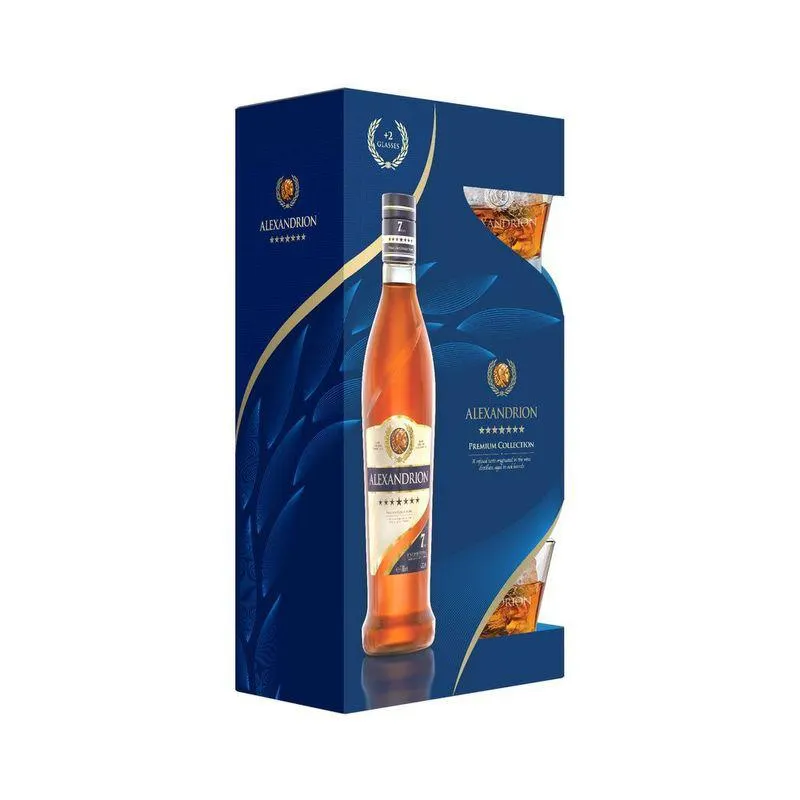 Pachet pentru cadou bautura spirtoasa Alexandrion 7, 40%, 0.7 l + 2 Pahare
