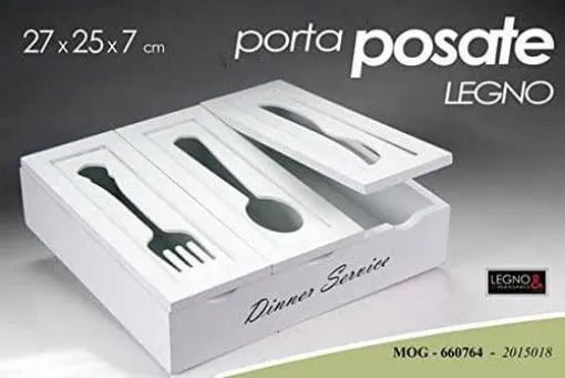 PORTA POSATE IN LEGNO COLORE BIANCO 27 X 25 X 7 CM