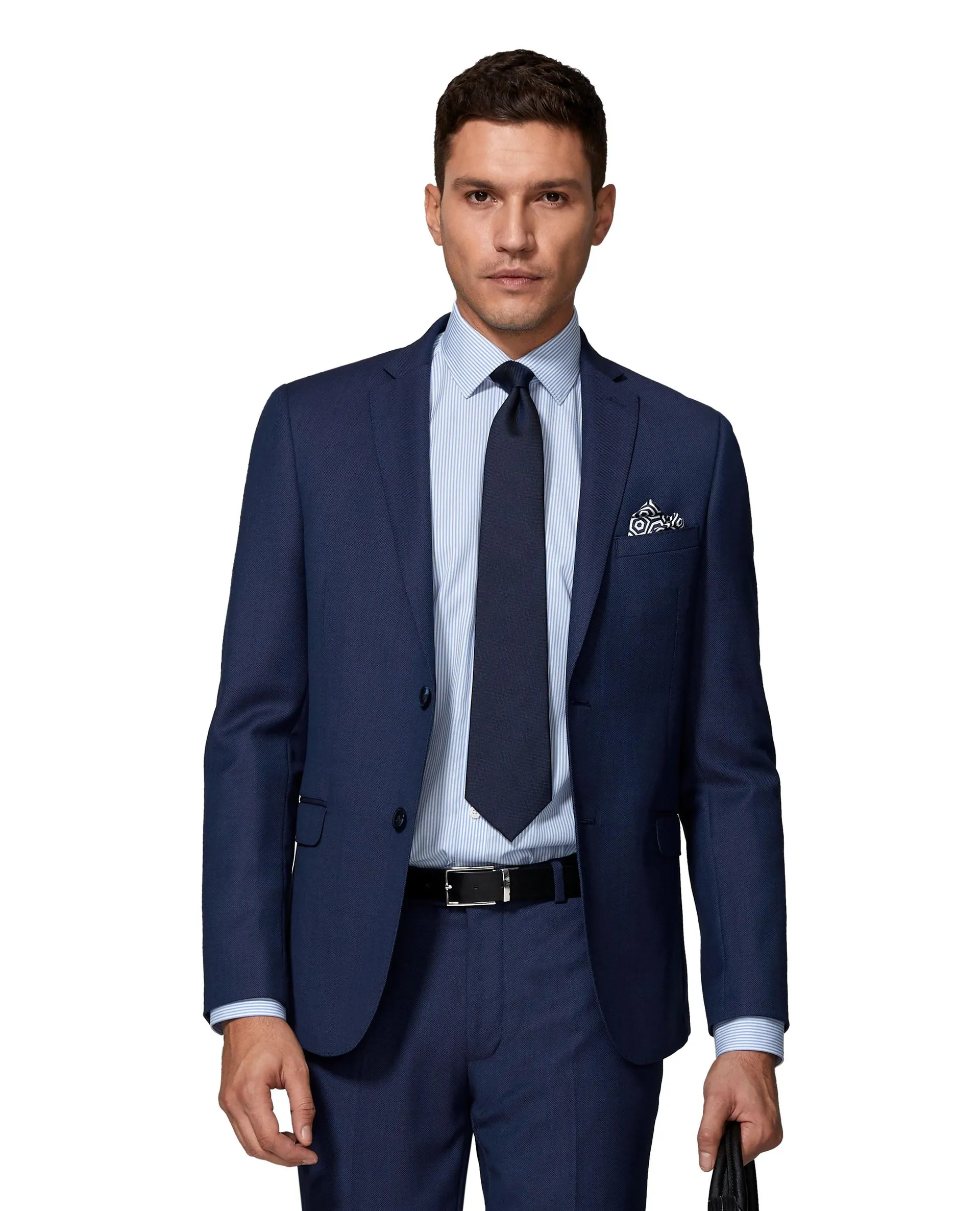 Knight Skinny Fit Blue Birdseye Wool Blend Jacket
