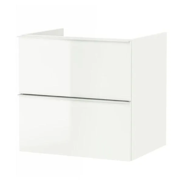 Armario lavabo 2 cajones, alto brillo blanco,