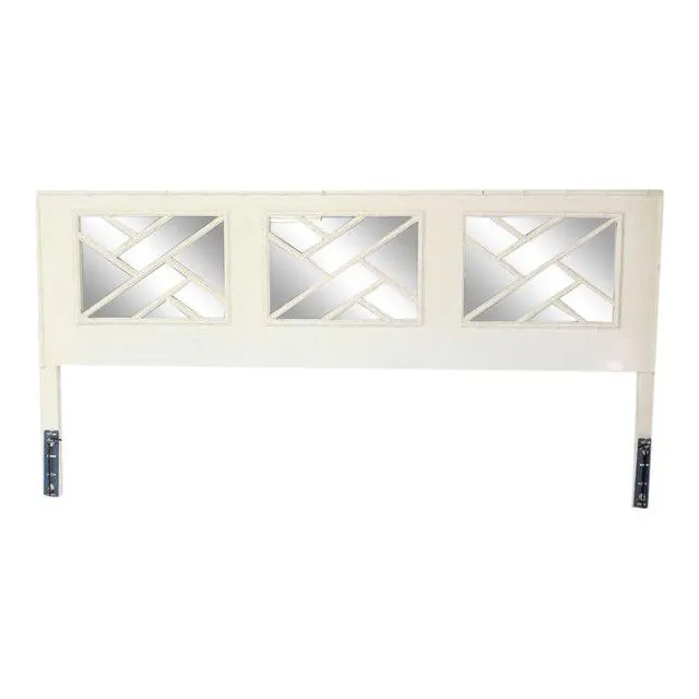 Faux Bamboo Mid Century Modern White Lacquer King Size Headboard