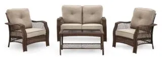 For Living Sandstone Outdoor/Patio Conversation Set w/Tempered Glass Tabletop, 4-pc