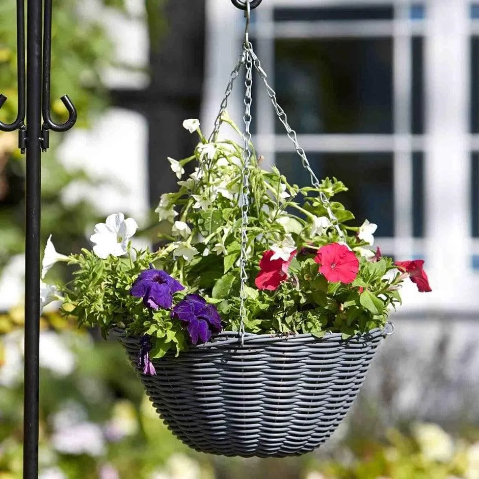 Slate faux rattan hanging basket