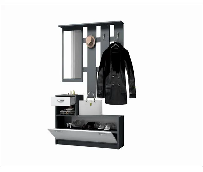 HOMMY MÓVEL DE ENTRADA COM SAPATEIRO COR BRANCO CINZA