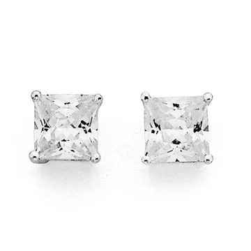 Sterling Silver Square Cubic Zirconia Earrings