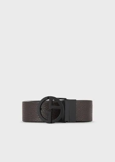 Reversible, two-toned, pebbled-leather belt