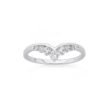 Silver Cubic Zirconia V Ring