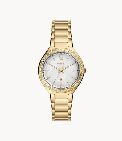 Reloj Ashtyn de acero inoxidable en tono dorado con tres agujas y fecha