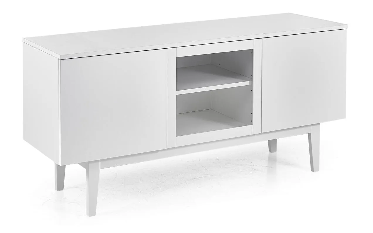 KATAJA tv-taso, 135 cm umpi- ja lasiovella Valkoinen/Valkoinen