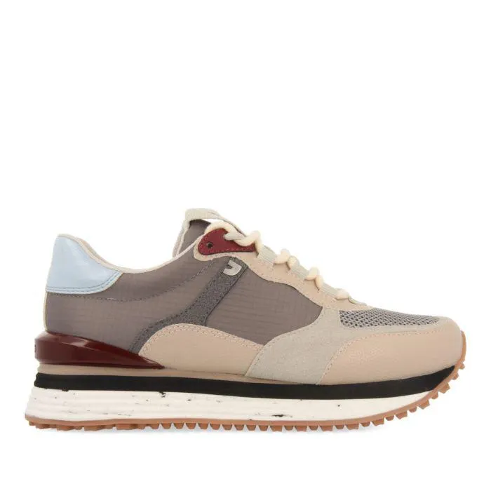 Lannen women's beige sneakers with burgundy, beige and light blue pieces