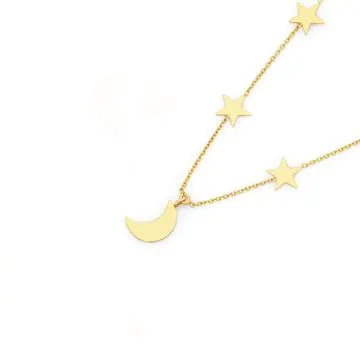 9ct Gold 45cm Crescent Moon & Stars Necklet