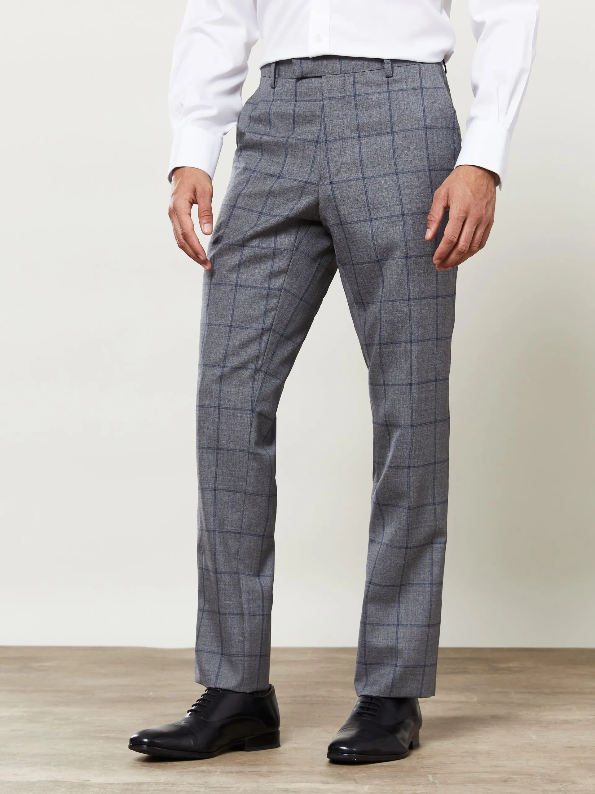 Niro Barberis Slim Fit Grey and Blue Windowpane Check Trouser