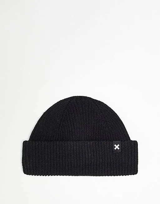 COLLUSION Unisex fisherman beanie in black