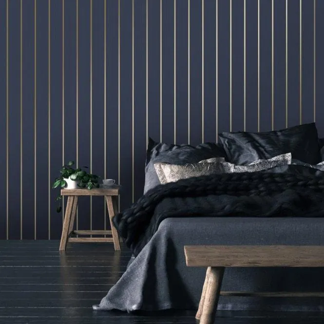 Stripe Panel wallpaper in navy & gold