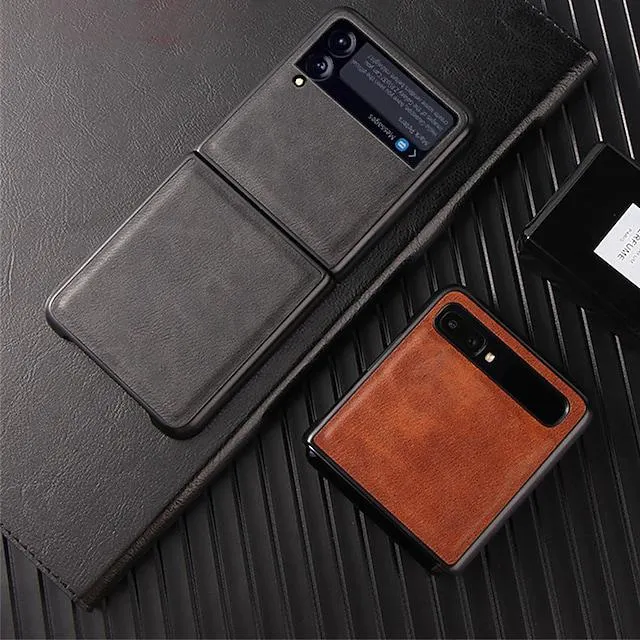 Phone Case For Samsung Galaxy Z Flip 3 Full Body Protective Dustproof Shockproof Solid Colored PU Leather