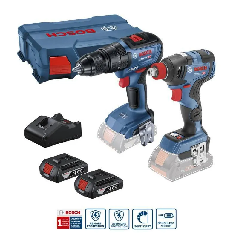 Taladro Atornillador Percutor GSB 18V-50 BRUSHLESS + 2 Baterías + 1 Cargador + Llave Impacto 18V GDX 18V-200 BRUSHLESS + 1 Maletín Bosch