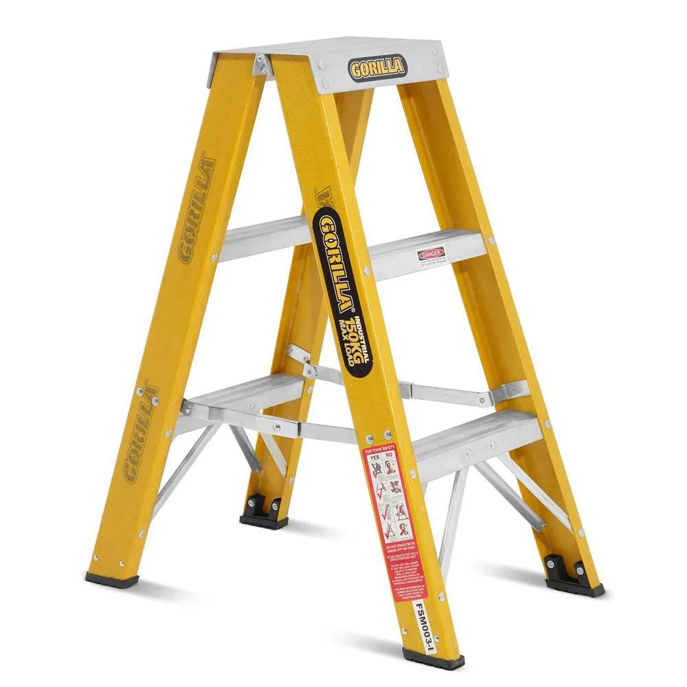 Gorilla FSM003-I 3-Step 0.9m 150kg Fibreglass Double Sided Industrial Ladder