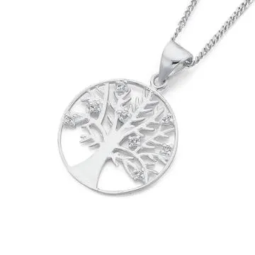 Sterling Silver Cubic Zirconia Tree Pendant