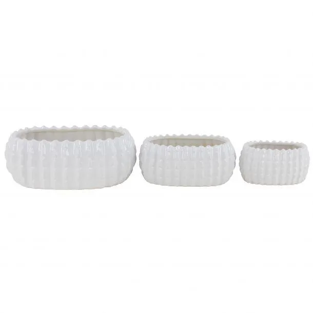 Set of 3 White Stoneware Traditional Planter, 9", 13", 17"