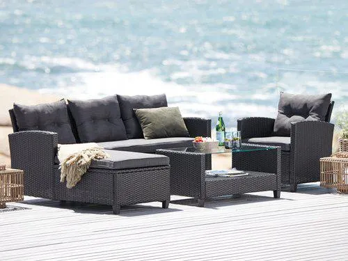 Set lounge MORA 4 posti con chaise longue nero