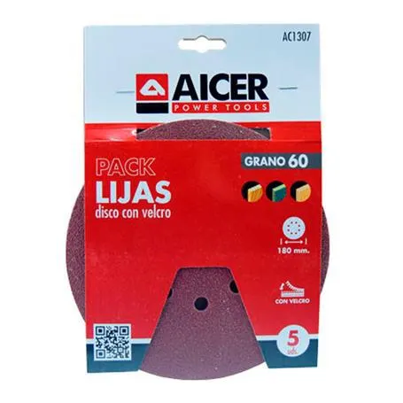 PACK 5 LIJAS 180MM GR60 VELCRO AICER