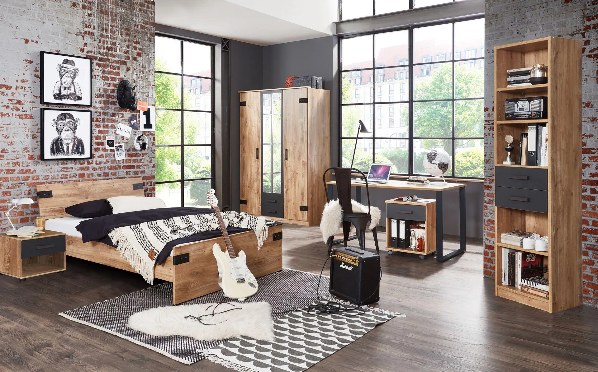 Boekenkast HUVAR J04-Plankeneiche/Graphite