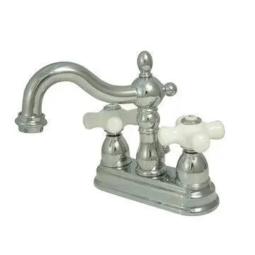 Restorers 4 Inch Centerset Lavatory Faucet - Porcelain Cross