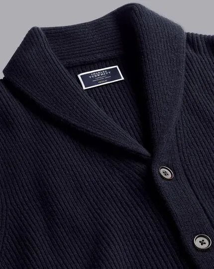 Merino Shawl Neck Chunky Cardigan - Navy