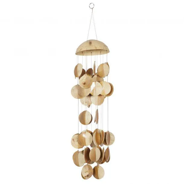 Gold Coconut shells Coastal Windchime, 5" x 17"