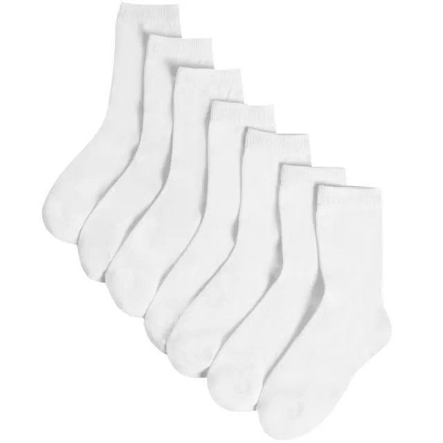M&S 7pk Ankle School Socks, White